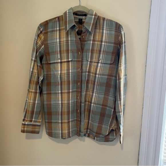 Lauren Ralph Lauren Plaid Flannel Button-Up Green Fall Winter Workwear Festival - Picture 6 of 10